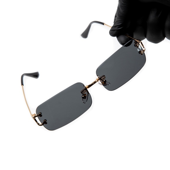Black Gradient Tint Gold Frame Rimless Sunglasses - Picture 2 of 6